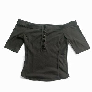 Free People Off The Shoulder Cotton Stretch Button Henley